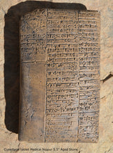 Load image into Gallery viewer, Sumerian Cuneiform tablet Medical Nippur Sculptural relief plaque www.Neo-Mfg.com 5.5" Museum reproduction
