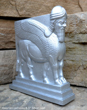 Load image into Gallery viewer, Historical Assyrian Lamassu Nimrud Palace guardians winged Bull Sculpture www.Neo-Mfg.com 8.5&quot; Mesopotamia - Flat on back side g29
