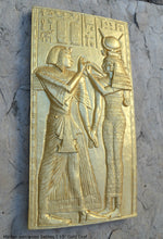 Load image into Gallery viewer, Egyptian Hathor welcomes Sethos I Sculpture museum reproduction art 10" www.Neo-Mfg.com home decor Isis e19
