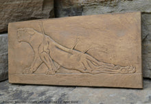 Load image into Gallery viewer, Assyrian Wounded Lioness Lion w/ arrows sculpture wall art frieze www.Neo-Mfg.com 11" e3