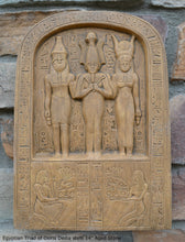 Load image into Gallery viewer, History Egyptian Triad of Osiris Dedia stele the master builder. Isis Osiris & Horus Artifact Sculpture Statue 14" www.Neo-Mfg.com c9