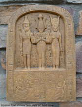 Load image into Gallery viewer, History Egyptian Triad of Osiris Dedia stele the master builder. Isis Osiris & Horus Artifact Sculpture Statue 14" www.Neo-Mfg.com c9