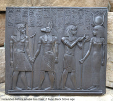 Load image into Gallery viewer, Egyptian Horemheb Pharaoh before Anubis & Isis sculpture wall art frieze www.Neo-Mfg.com 10.5" h3