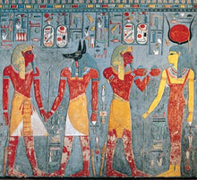 Load image into Gallery viewer, Egyptian Horemheb Pharaoh before Anubis & Isis sculpture wall art frieze www.Neo-Mfg.com 10.5" h3