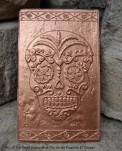 Load image into Gallery viewer, Aztec Mexican Day of the Dead Sugar skull Dia de los Muertos Sculptural wall relief plaque www.Neo-Mfg.com 6" k29