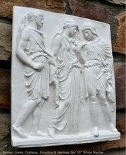 Load image into Gallery viewer, Roman Greek Orpheus, Eurydice and Hermes Figure Sculptural Wall frieze plaque Fragment www.Neo-Mfg.com 10" tall Museum reproduction j24