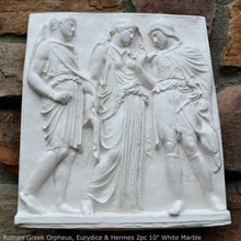 Load image into Gallery viewer, Roman Greek Orpheus, Eurydice and Hermes Figure Sculptural Wall frieze plaque Fragment www.Neo-Mfg.com 10" tall Museum reproduction j24