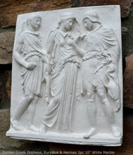 Load image into Gallery viewer, Roman Greek Orpheus, Eurydice and Hermes Figure Sculptural Wall frieze plaque Fragment www.Neo-Mfg.com 10" tall Museum reproduction j24