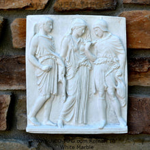 Load image into Gallery viewer, Roman Greek Orpheus, Eurydice and Hermes Figure Sculptural Wall frieze plaque Fragment www.Neo-Mfg.com 10" tall Museum reproduction j24