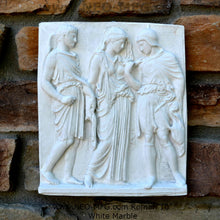 Load image into Gallery viewer, Roman Greek Orpheus, Eurydice and Hermes Figure Sculptural Wall frieze plaque Fragment www.Neo-Mfg.com 10" tall Museum reproduction j24
