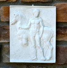 Load image into Gallery viewer, Roman Greek Orpheus, Eurydice and Hermes Figure Sculptural Wall frieze plaque Fragment www.Neo-Mfg.com 10" tall Museum reproduction j25