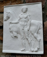 Load image into Gallery viewer, Roman Greek Orpheus, Eurydice and Hermes Figure Sculptural Wall frieze plaque Fragment www.Neo-Mfg.com 10" tall Museum reproduction j25