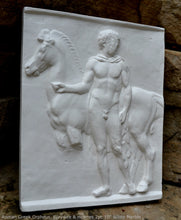 Load image into Gallery viewer, Roman Greek Orpheus, Eurydice and Hermes Figure Sculptural Wall frieze plaque Fragment www.Neo-Mfg.com 10" tall Museum reproduction j25