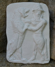 Load image into Gallery viewer, Mesopotamian Babylonian Bull Man & lion Gilgamesh Tablet Cuneiform Sculptural fragment www.Neo-Mfg.com museum reproduction 4"