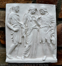 Load image into Gallery viewer, Roman Greek Orpheus, Eurydice and Hermes Figure Sculptural Wall frieze plaque Fragment www.Neo-Mfg.com 10" tall Museum reproduction j24