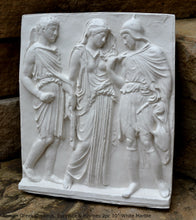 Load image into Gallery viewer, Roman Greek Orpheus, Eurydice and Hermes Figure Sculptural Wall frieze plaque Fragment www.Neo-Mfg.com 10" tall Museum reproduction j24
