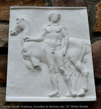 Load image into Gallery viewer, Roman Greek Orpheus, Eurydice and Hermes Figure Sculptural Wall frieze plaque Fragment www.Neo-Mfg.com 10" tall Museum reproduction j25