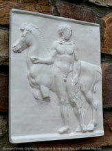 Load image into Gallery viewer, Roman Greek Orpheus, Eurydice and Hermes Figure Sculptural Wall frieze plaque Fragment www.Neo-Mfg.com 10" tall Museum reproduction j25