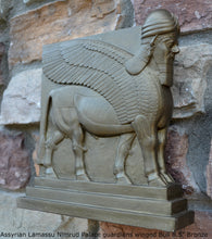 Load image into Gallery viewer, Historical Assyrian Lamassu Nimrud Palace guardians winged Bull Sculpture www.Neo-Mfg.com 8.5" Mesopotamia - Flat on back side g29