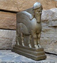 Load image into Gallery viewer, Historical Assyrian Lamassu Nimrud Palace guardians winged Bull Sculpture www.Neo-Mfg.com 8.5" Mesopotamia - Flat on back side g29