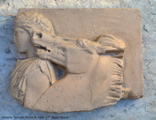 Load image into Gallery viewer, Roman Greek Parthenon Frieze fragment goddess Athena Temple Horse & rider Sculpture museum reproduction art 17" www.Neo-Mfg.com home decor
