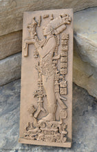 Load image into Gallery viewer, Aztec Mayan Chambalu Temple foliated cross Center left K'inich Kan Bahlam II carving wall plaque www.Neo-Mfg.com home decor art 11.5" L18