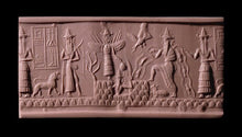 Load image into Gallery viewer, Historical Assyrian Akkadian Adda Cylinder Seal wall Sculpture www.Neo-Mfg.com Mesopotamia Museum Reproduction 2pc set Cy1