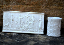 Load image into Gallery viewer, Historical Assyrian Akkadian Adda Cylinder Seal wall Sculpture www.Neo-Mfg.com Mesopotamia Museum Reproduction 2pc set Cy1