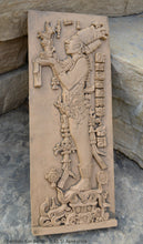 Load image into Gallery viewer, Aztec Mayan Chambalu Temple foliated cross Center left K'inich Kan Bahlam II carving wall plaque www.Neo-Mfg.com home decor art 11.5" L18