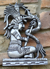 Load image into Gallery viewer, Aztec Mayan seated Warrior with Serpent wall art Sculpture www.Neo-Mfg.com 14" L5