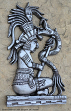 Load image into Gallery viewer, Aztec Mayan seated Warrior with Serpent wall art Sculpture www.Neo-Mfg.com 14" L5
