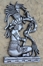 Load image into Gallery viewer, Aztec Mayan seated Warrior with Serpent wall art Sculpture www.Neo-Mfg.com 14" L5