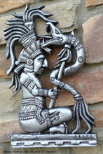Load image into Gallery viewer, Aztec Mayan seated Warrior with Serpent wall art Sculpture www.Neo-Mfg.com 14" L5