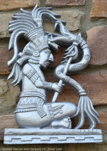 Load image into Gallery viewer, Aztec Mayan seated Warrior with Serpent wall art Sculpture www.Neo-Mfg.com 14" L5