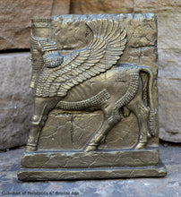Load image into Gallery viewer, Historical Assyrian Lamassu Persian winged bull Guardian of Persepolis relief sculpture ancient replica Sculpture www.Neo-Mfg.com 6"