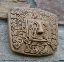 Load image into Gallery viewer, Inca Viracocha Tiwanaku Face Gateway sun Sculptural wall relief plaque 3.5" www.Neo-Mfg.com home decor