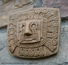 Load image into Gallery viewer, Inca Viracocha Tiwanaku Face Gateway sun Sculptural wall relief plaque 3.5" www.Neo-Mfg.com home decor