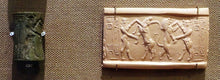 Load image into Gallery viewer, Akkadian Enkidu gilgamesh seal Cylinder Tablet Cuneiform Sculptural www.Neo-Mfg.com museum reproduction 2pc set CY3