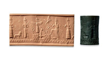 Load image into Gallery viewer, Historical Assyrian Akkadian Adda Cylinder Seal wall Sculpture www.Neo-Mfg.com Mesopotamia Museum Reproduction 2pc set Cy1