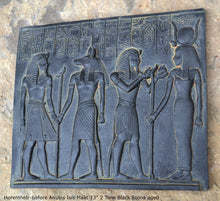 Load image into Gallery viewer, Egyptian Horemheb Pharaoh before Anubis & Isis sculpture wall art frieze www.Neo-Mfg.com 10.5" h3