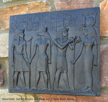 Load image into Gallery viewer, Egyptian Horemheb Pharaoh before Anubis & Isis sculpture wall art frieze www.Neo-Mfg.com 10.5" h3