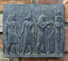 Load image into Gallery viewer, Egyptian Horemheb Pharaoh before Anubis & Isis sculpture wall art frieze www.Neo-Mfg.com 10.5" h3