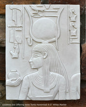 Load image into Gallery viewer, History Egyptian Goddess Isis Offering wine Tomb Horemheb Sculptural wall relief www.Neo-Mfg.com 9.5" d16