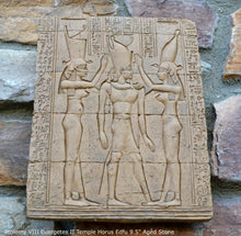 Load image into Gallery viewer, History Egyptian Ptolemy VIII Euergetes II Temple of Horus at Edfu Sculptural wall relief www.Neo-Mfg.com 9.5" d25