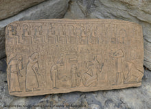 Load image into Gallery viewer, History Egyptian Judgment Day Anubis holding Scales of Justice w/Thoth, Ammut Stela Plaque Artifact Sculpture 13" www.Neo-Mfg.com L7