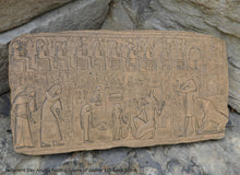Load image into Gallery viewer, History Egyptian Judgment Day Anubis holding Scales of Justice w/Thoth, Ammut Stela Plaque Artifact Sculpture 13" www.Neo-Mfg.com L7