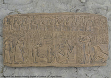 Load image into Gallery viewer, History Egyptian Judgment Day Anubis holding Scales of Justice w/Thoth, Ammut Stela Plaque Artifact Sculpture 13" www.Neo-Mfg.com L7