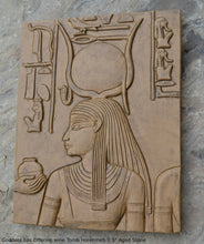 Load image into Gallery viewer, History Egyptian Goddess Isis Offering wine Tomb Horemheb Sculptural wall relief www.Neo-Mfg.com 9.5" d16