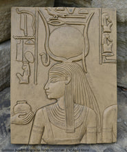 Load image into Gallery viewer, History Egyptian Goddess Isis Offering wine Tomb Horemheb Sculptural wall relief www.Neo-Mfg.com 9.5" d16