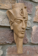 Load image into Gallery viewer, History Egyptian Pharaoh Akhenaten Amenhotep IV Sun god Sculptural wall relief bust Neo-Mfg 10&quot;
